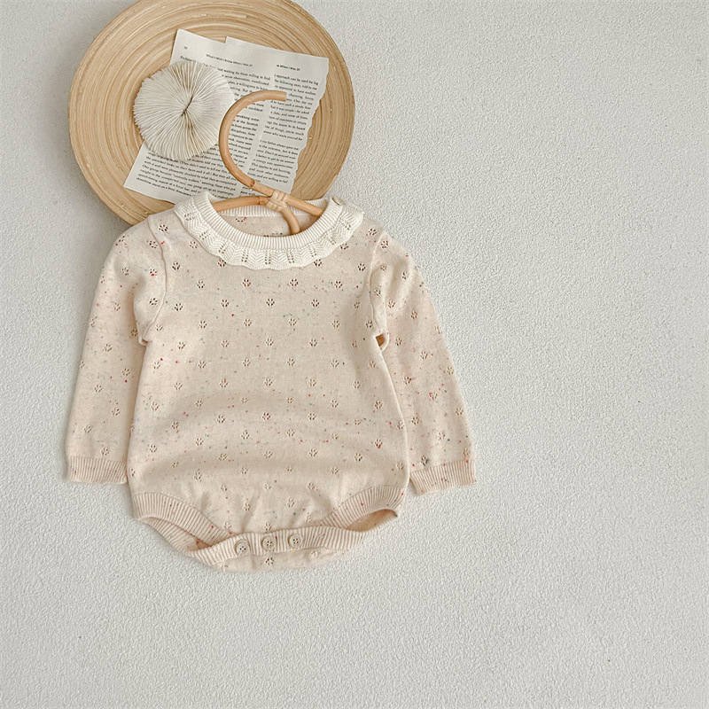 High Quality Soft Cotton Baby Jumpsuit Baby Ruffle Collar Knit Bodysuit Romper