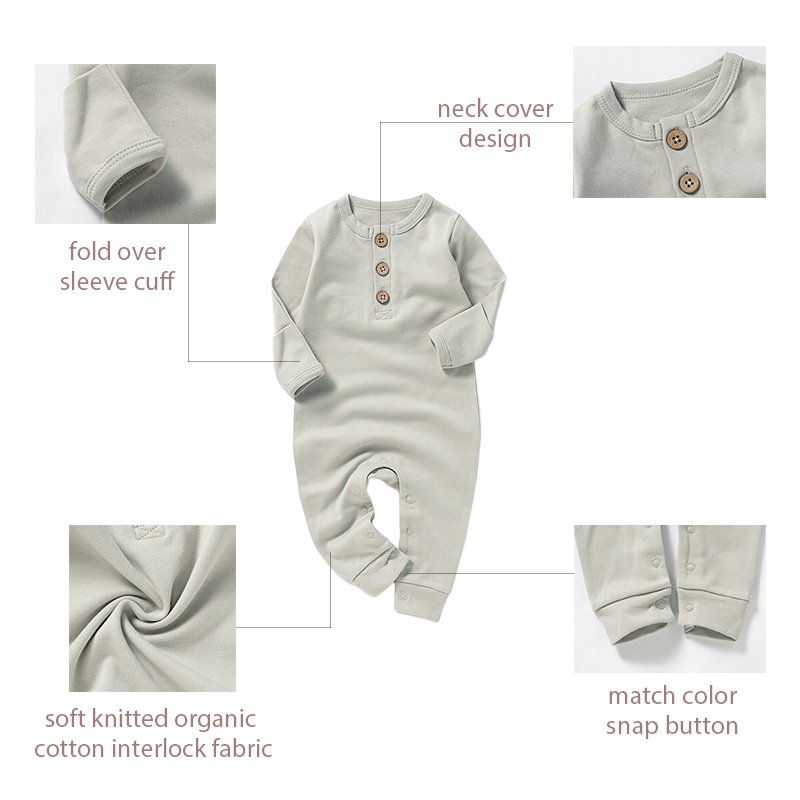 Fold Over Cuff 0-12m Baby Rompers Organic Cotton Newborn Jumpsuits Rompers