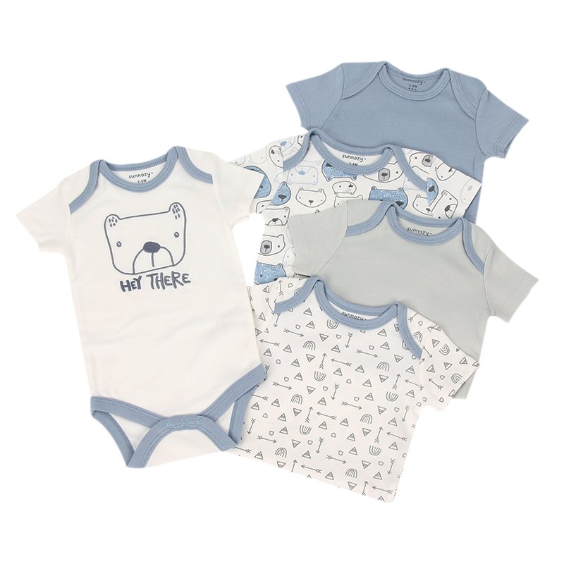 Wholesale Summer Newborn Baby Gift Set Unisex Short Sleeve Romper Onesie 5pcs Cotton Baby Clothes Clothing