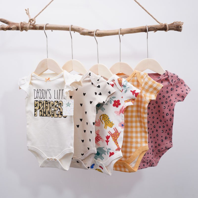 Wholesale Summer Newborn Baby Gift Set Unisex Short Sleeve Romper Onesie 5pcs Cotton Baby Clothes Clothing