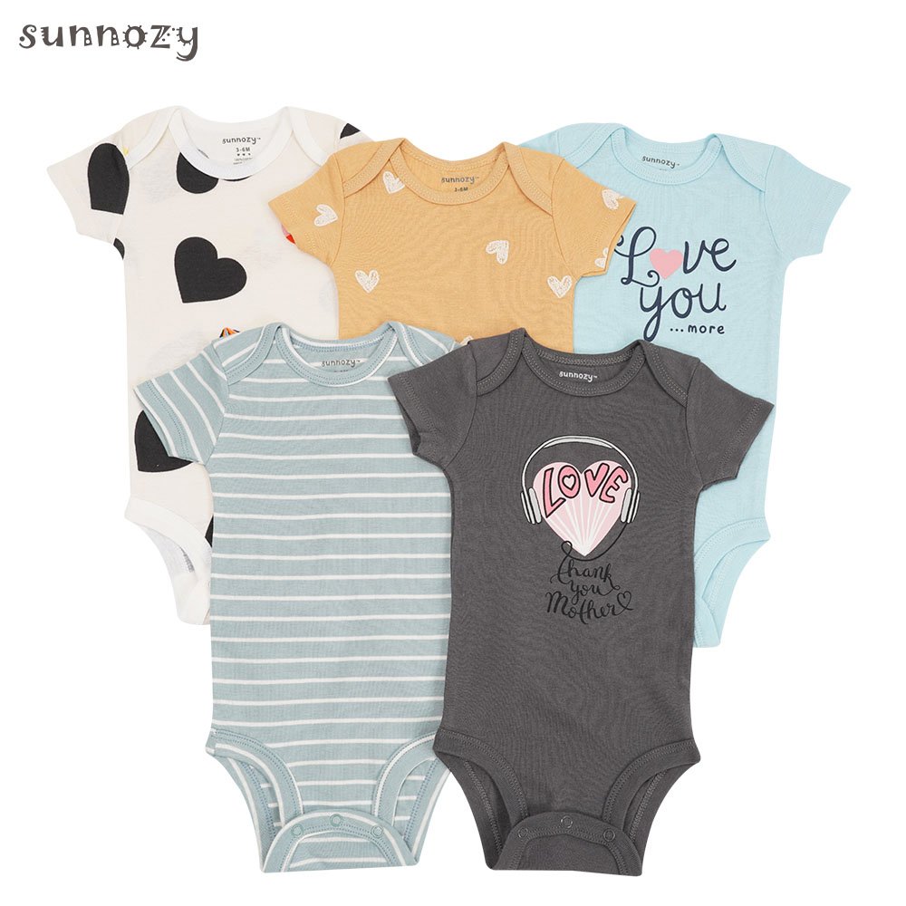 Wholesale Summer Newborn Baby Gift Set Unisex Short Sleeve Romper Onesie 5pcs Cotton Baby Clothes Clothing