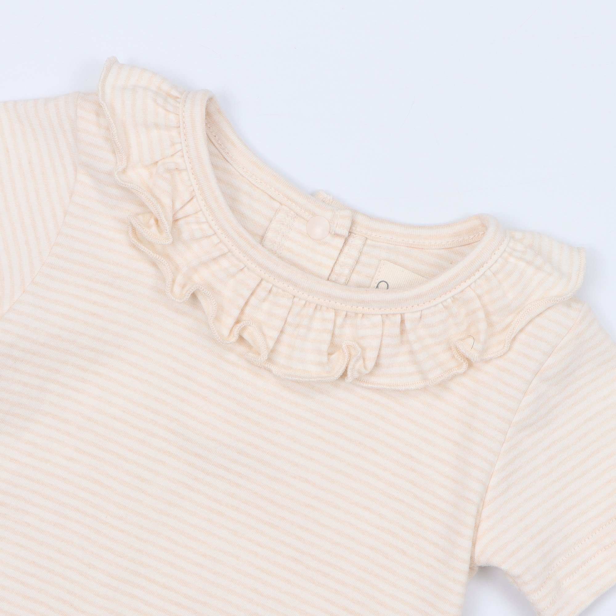 Customized Organic Cotton Short Sleeve Jumpsuit Newborn Baby Girls Unisex Summer Rompers Ruffled Collar Button Closure