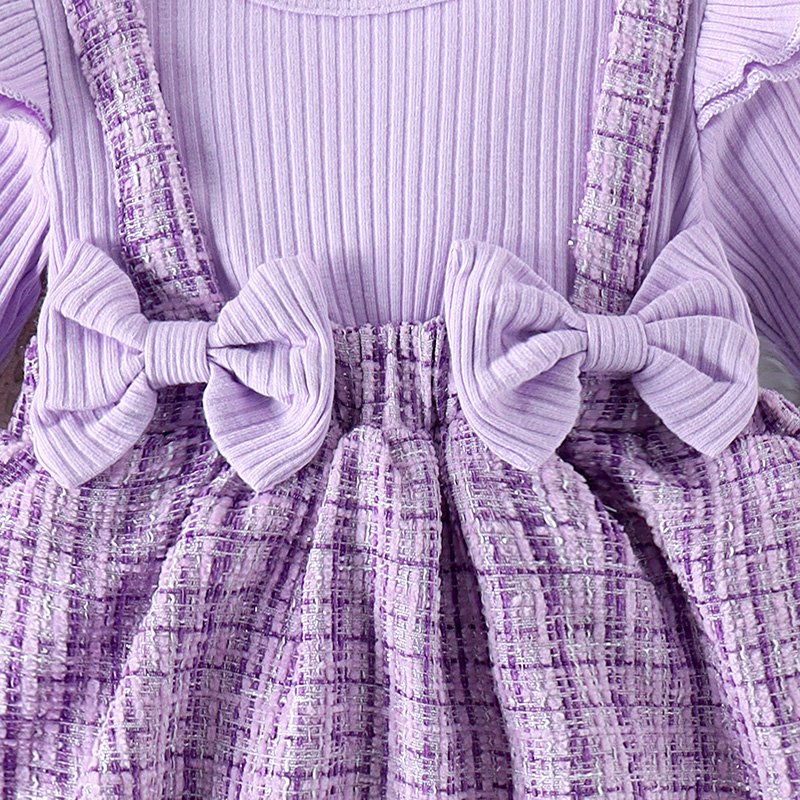 New Baby Long Sleeve Romper Cotton Clothes Plaid Skirt Romper Infant Baby Girls Fall Clothing with Headband