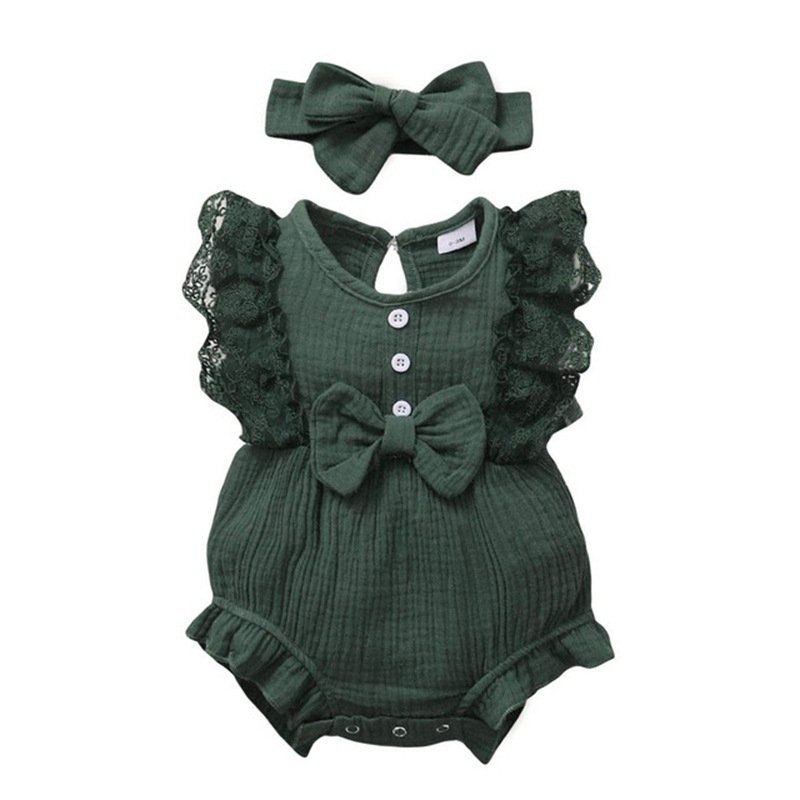 High quality Baby Rompers Floral Ruffle Short Sleeve Baby Girls' Rompers Headband Baby Clothes