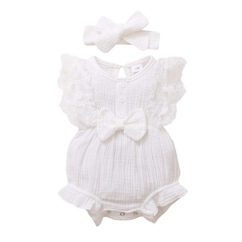 High quality Baby Rompers Floral Ruffle Short Sleeve Baby Girls' Rompers Headband Baby Clothes