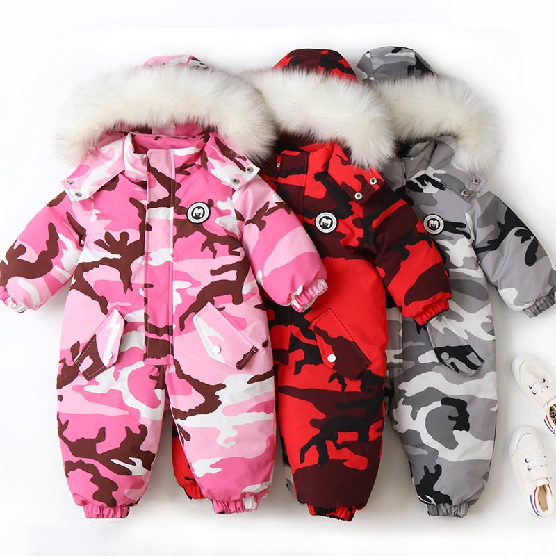 Newborn Winter Warm Ski Suit Fashion Camouflage Thick Baby Rompers Clothes