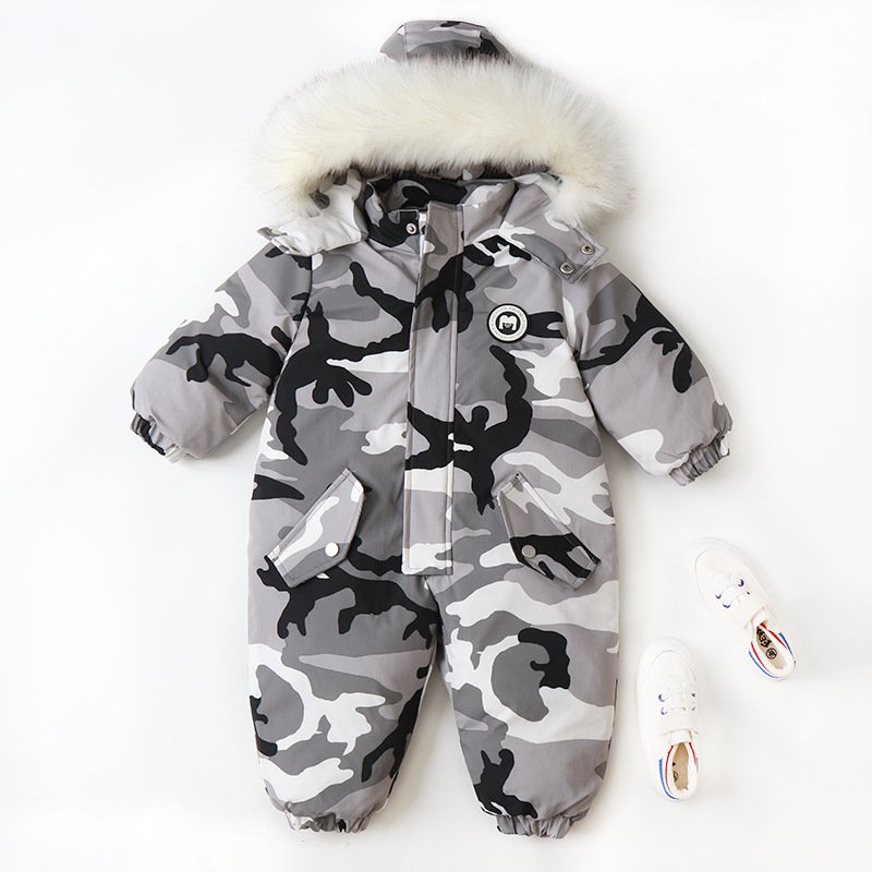 Newborn Winter Warm Ski Suit Fashion Camouflage Thick Baby Rompers Clothes
