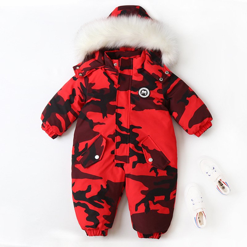 Newborn Winter Warm Ski Suit Fashion Camouflage Thick Baby Rompers Clothes