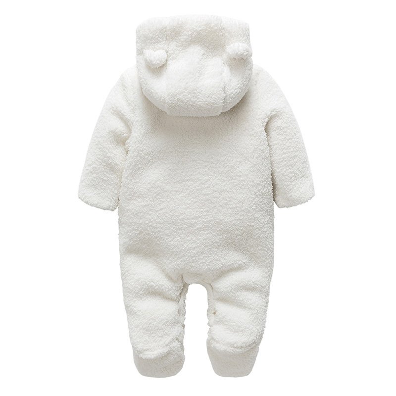 Cosy baby hooded romper warm rompers clubwear in winter bear design baby fleece romper costume with long sleeves