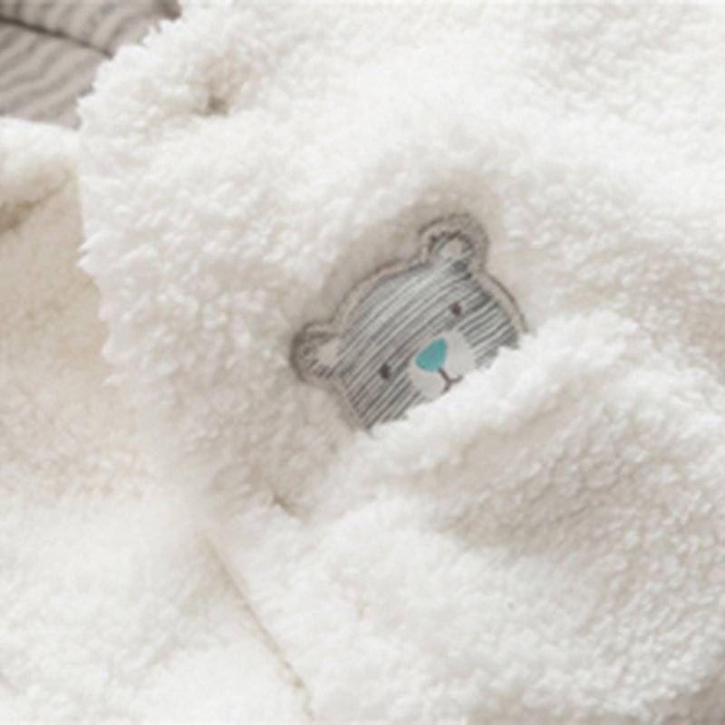 Cosy baby hooded romper warm rompers clubwear in winter bear design baby fleece romper costume with long sleeves