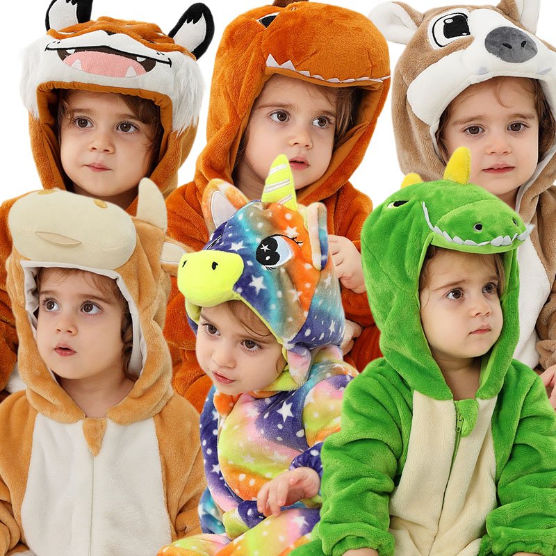 Winter Autumn Kids Tiger Unicorn Animal Rompers Kids Unisex Thickness Fleece Jumpsuit Baby Rompers Kids Overall Pajamas