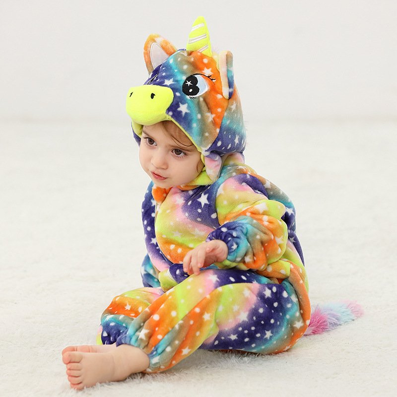 Winter Autumn Kids Tiger Unicorn Animal Rompers Kids Unisex Thickness Fleece Jumpsuit Baby Rompers Kids Overall Pajamas