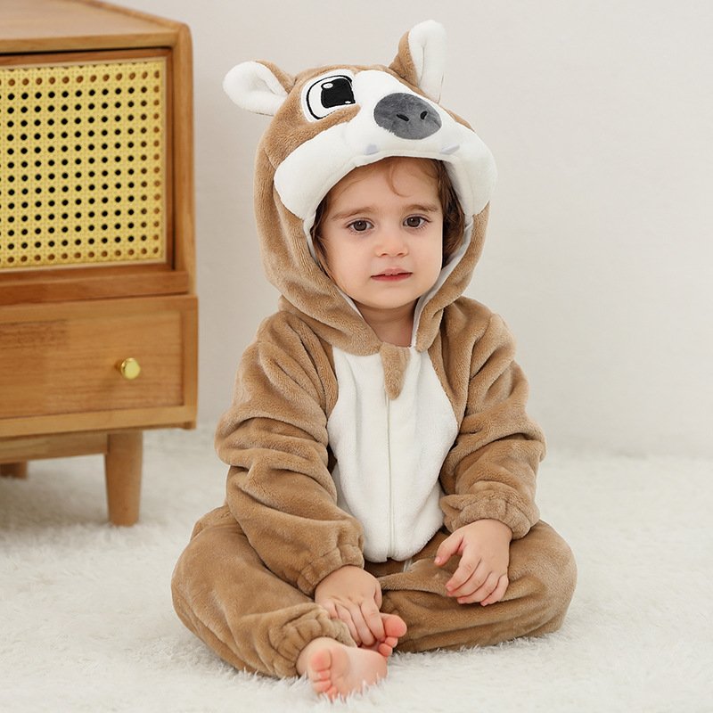 Winter Autumn Kids Tiger Unicorn Animal Rompers Kids Unisex Thickness Fleece Jumpsuit Baby Rompers Kids Overall Pajamas