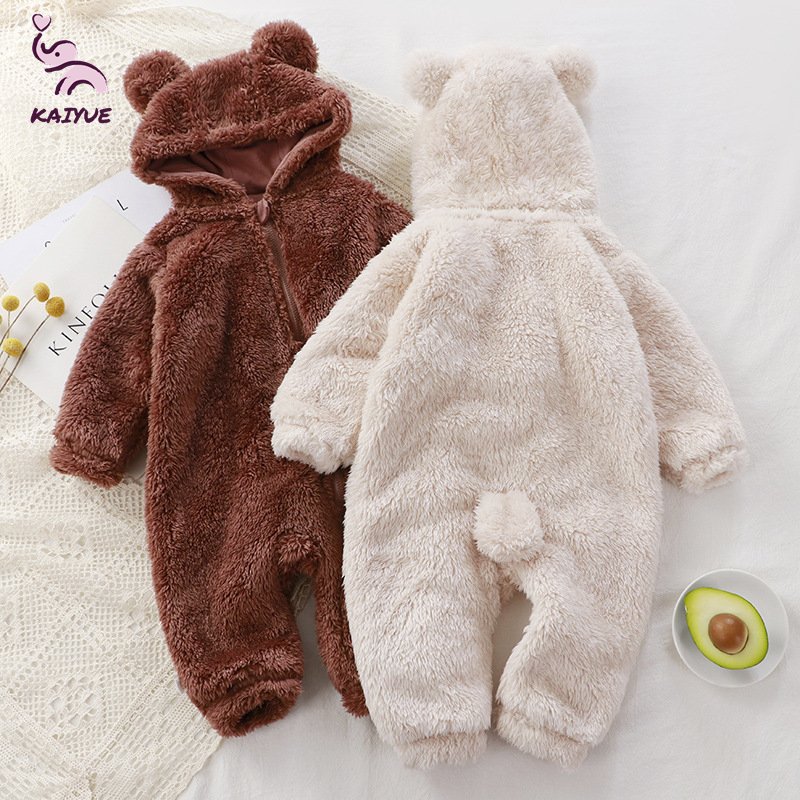 Solid Color Winter Kids' and Toddler Boys' Warm Bodysuit Newborn Baby Thickened Rompers for Girls and Boys