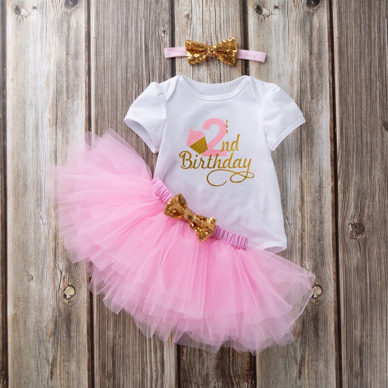 Wholesales Summer Kids Two Pieces Set Children Babies Girls Romper With Tutu Skirt birthday Clothing Sets