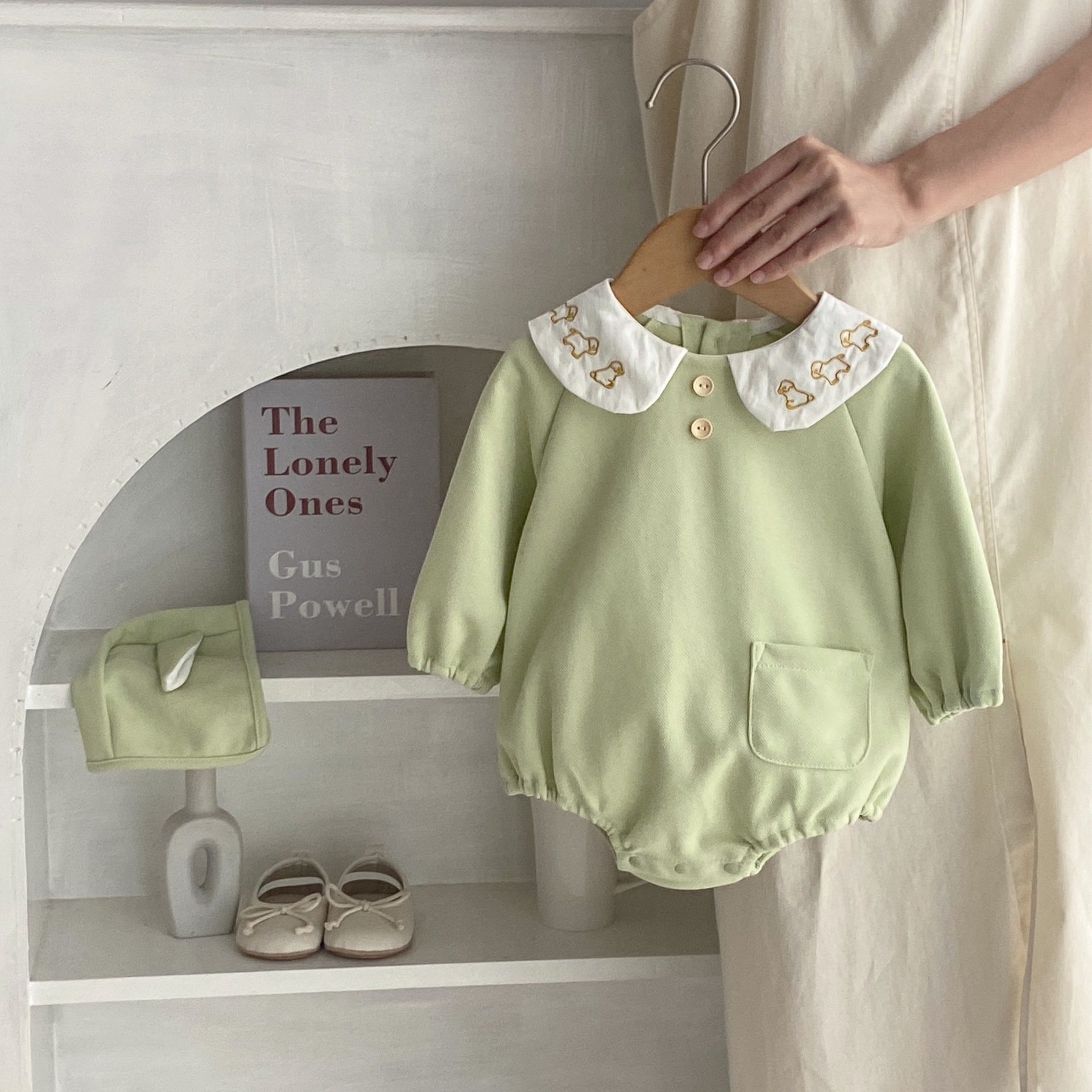 2024 Spring and autumn infant virgins baby dog embroidered small lapel long sleeve triangle romper crawl suit