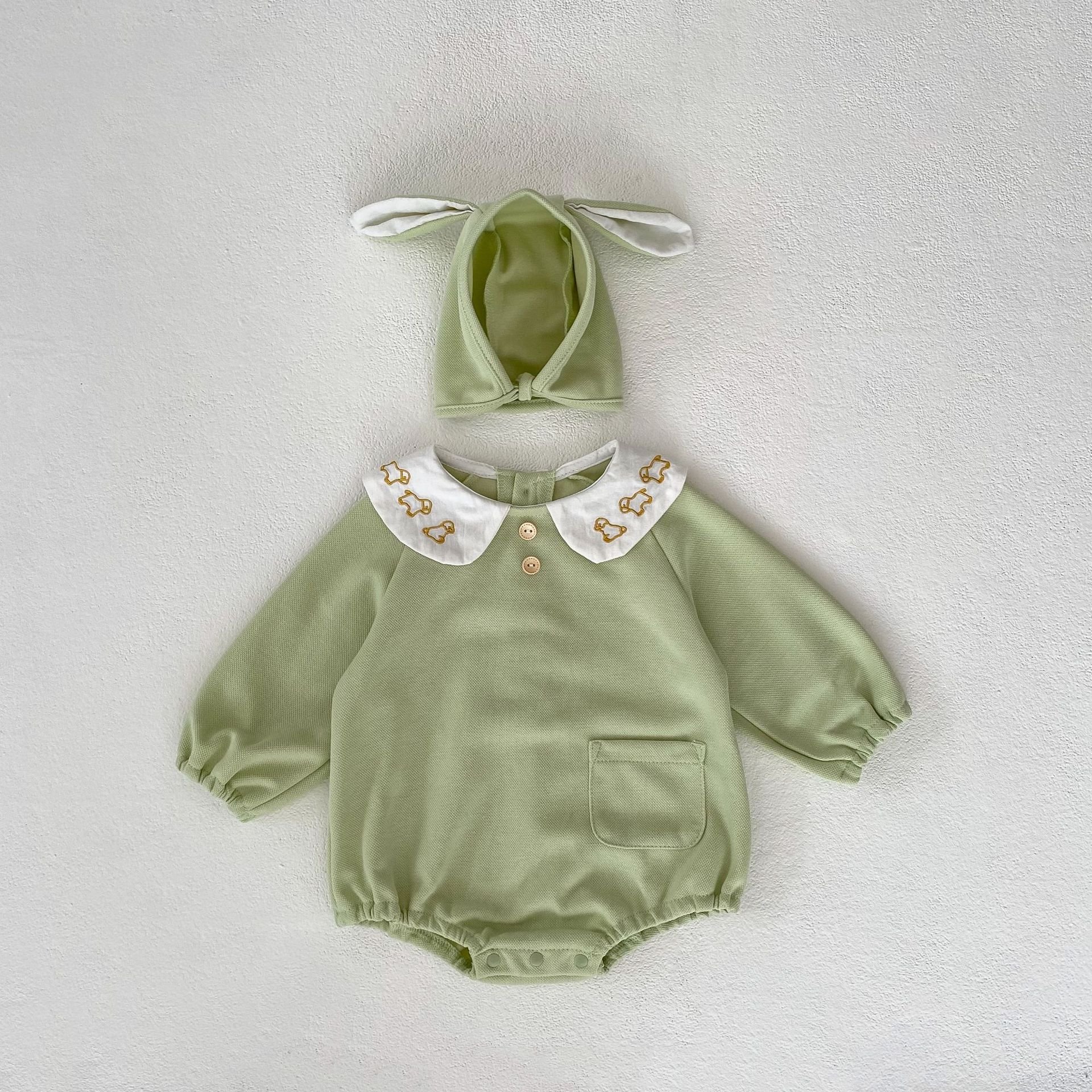 2024 Spring and autumn infant virgins baby dog embroidered small lapel long sleeve triangle romper crawl suit