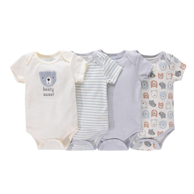 Custom Logo Pure Cotton Short Sleeve Boy And Girls Newborn Baby Romper Clothes Bodysuits Toddler Clothing