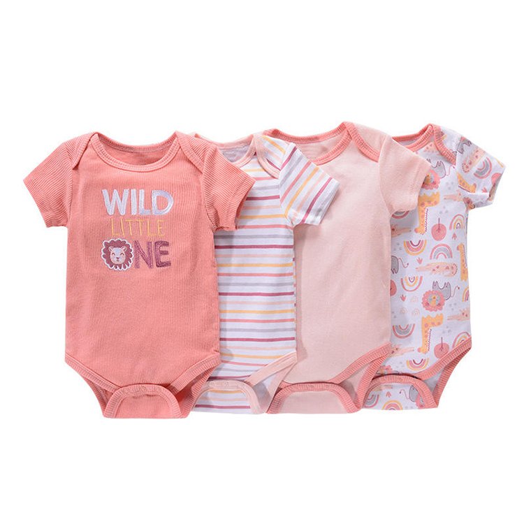 Custom Logo Pure Cotton Short Sleeve Boy And Girls Newborn Baby Romper Clothes Bodysuits Toddler Clothing