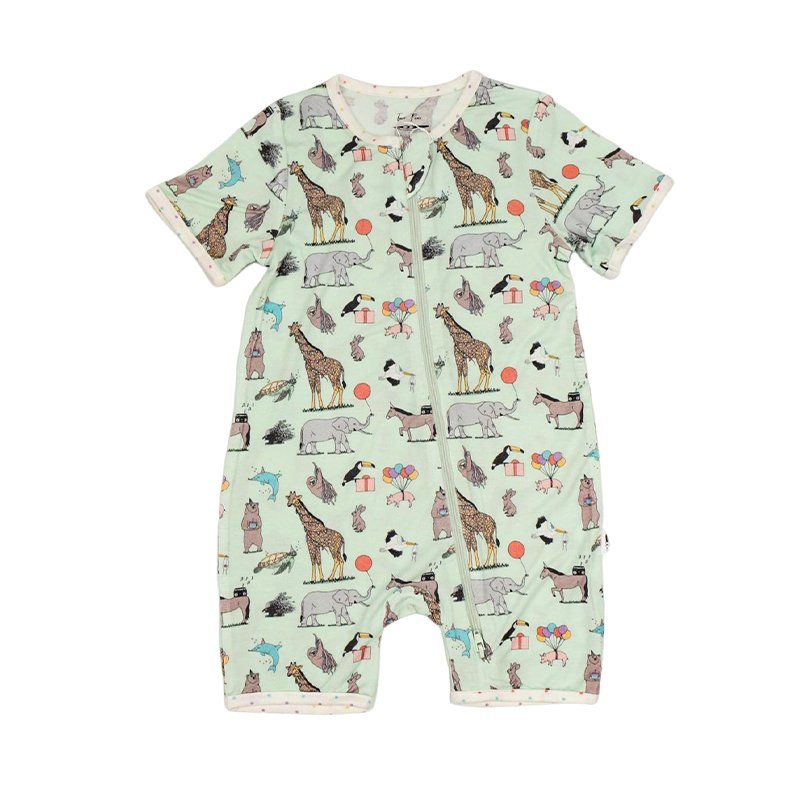 Eco-friendly zip sleepsuit baby rompers bamboo newborn romper jumpsuit baby short sleeve bodysuit printed viscose bamboo baby