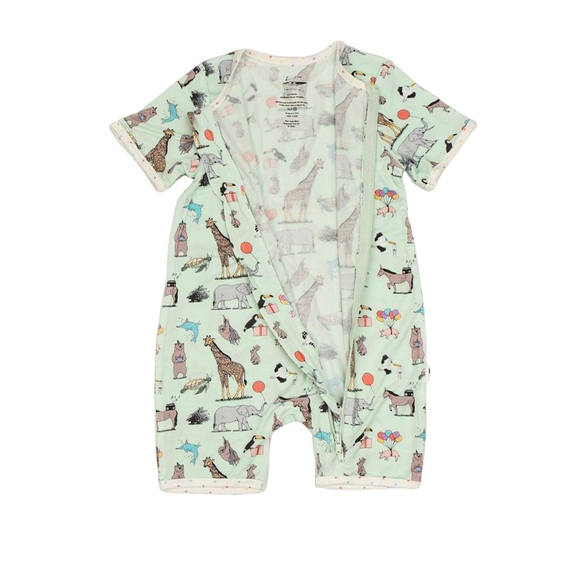 Eco-friendly zip sleepsuit baby rompers bamboo newborn romper jumpsuit baby short sleeve bodysuit printed viscose bamboo baby