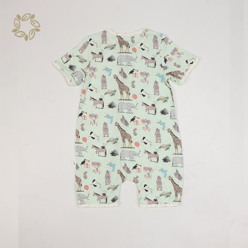 Eco-friendly zip sleepsuit baby rompers bamboo newborn romper jumpsuit baby short sleeve bodysuit printed viscose bamboo baby
