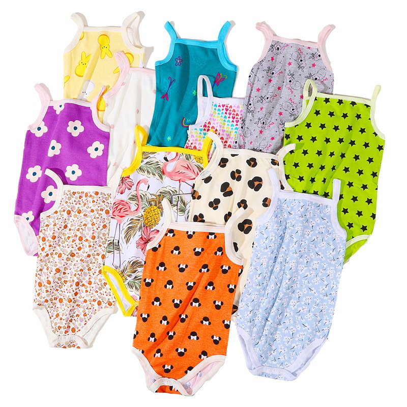 Wholesale new style cartoon print baby bodysuits baby girls sleeveless summer onesie baby romper