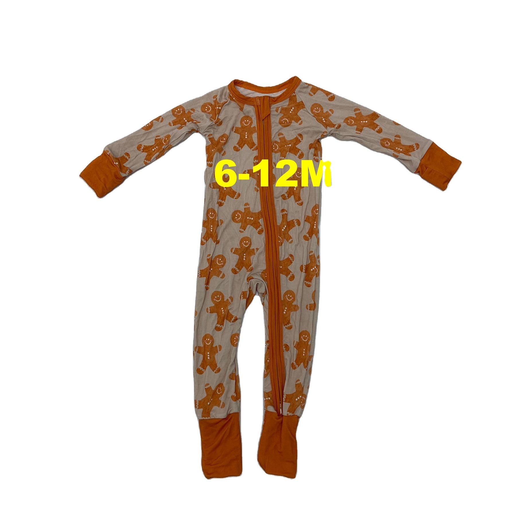 New Custom Gingerbread Baby Newborn Bamboo Viscose Infant Toddler Pajamas Fold over Cuffs Baby Rompers For Christmas