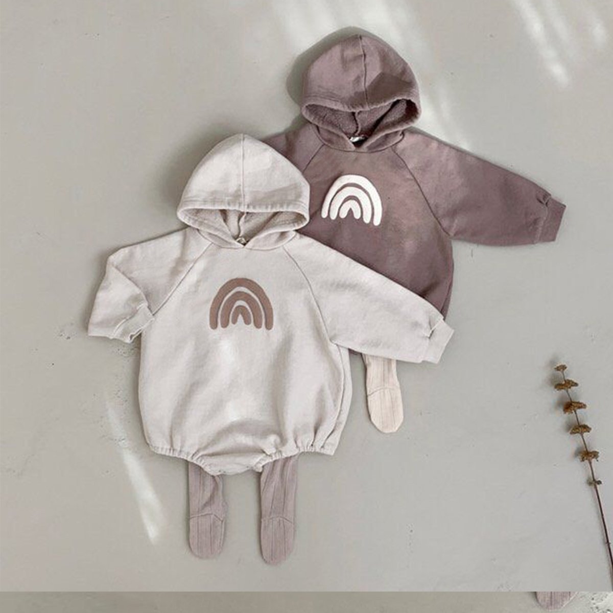 Autumn Newborn Baby Rompers Infant Kids Cotton Long Sleeve Rainbow Hoodie Romper Baby Boy Girls Jumpsuits Clothes 0-24M