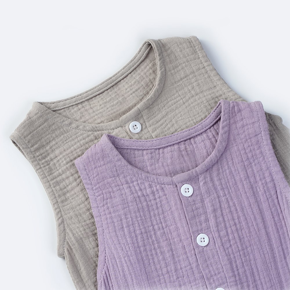 Wholesale Baby pajamas Crepe Fabric Clothes Solid color 100% Cotton Comfortable Sleeveless Baby Romper