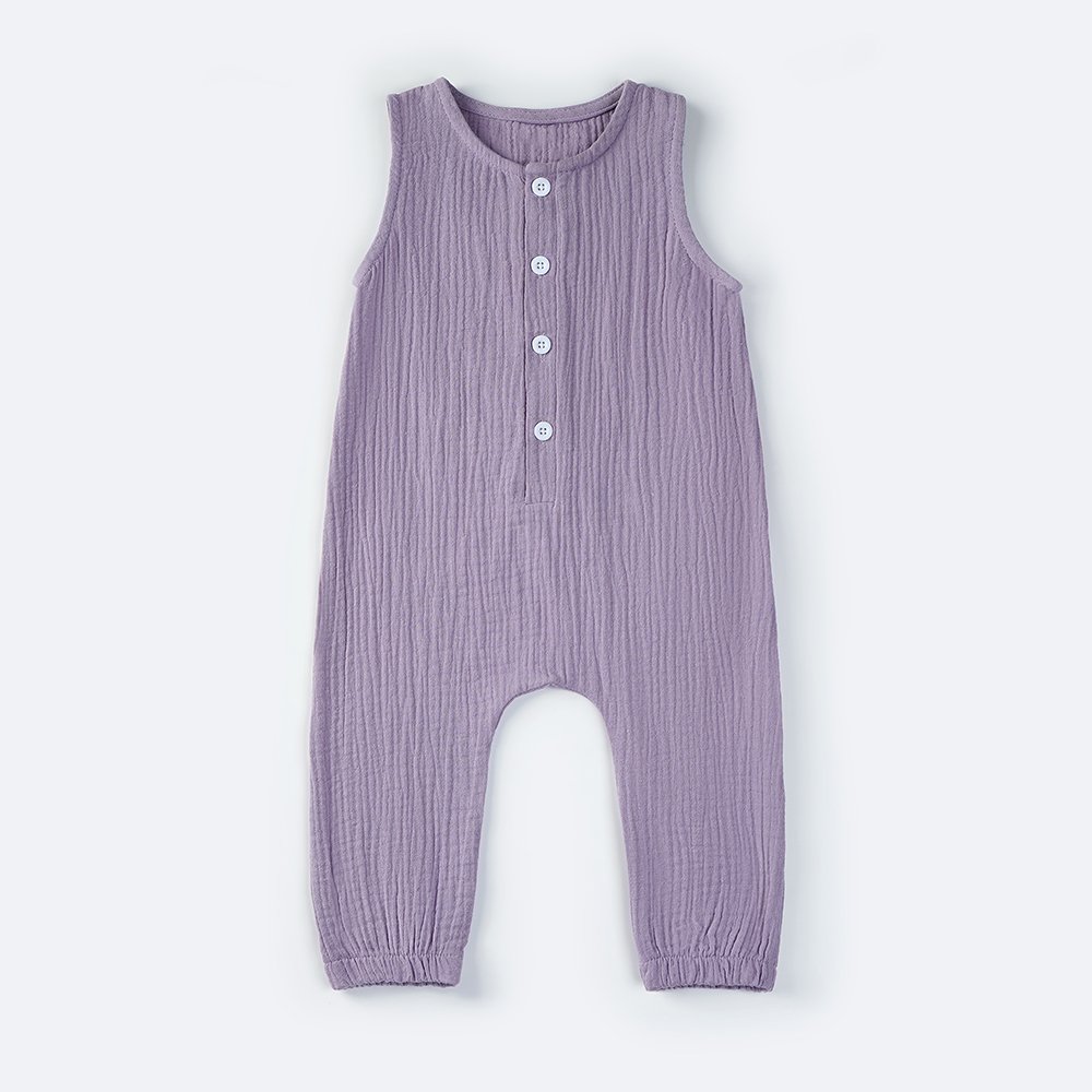 Wholesale Baby pajamas Crepe Fabric Clothes Solid color 100% Cotton Comfortable Sleeveless Baby Romper