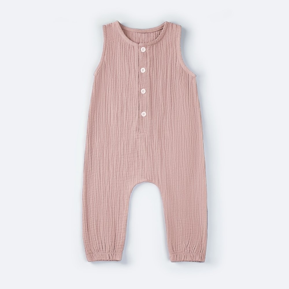 Wholesale Baby pajamas Crepe Fabric Clothes Solid color 100% Cotton Comfortable Sleeveless Baby Romper