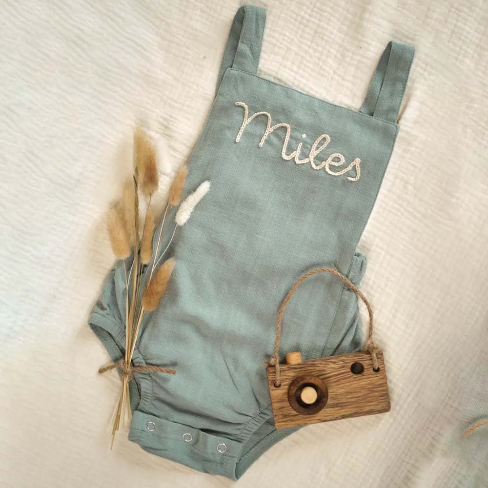 Personalised Baby Romper Pack Custom Solid Color Summer Cotton Linen Baby Rompers