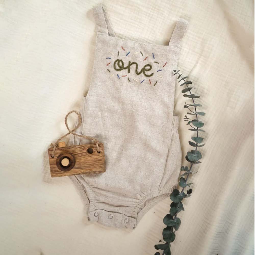 Personalised Baby Romper Pack Custom Solid Color Summer Cotton Linen Baby Rompers