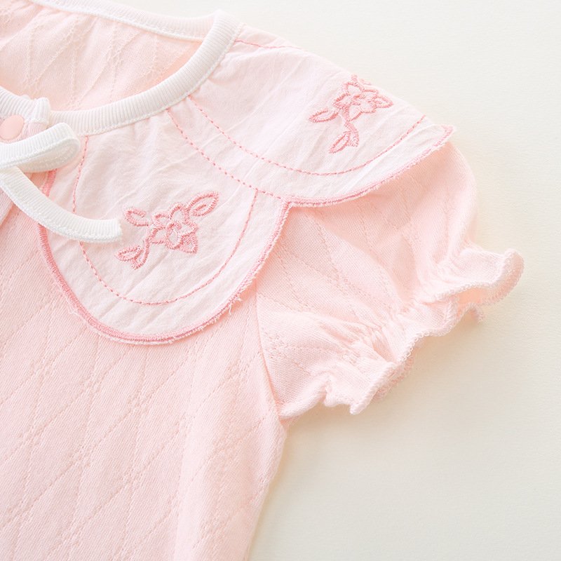 2024 Summer New Baby Clothing Embroidery Breathable Baby Girl Romper Pure Cotton Short-Sleeved Baby Romper