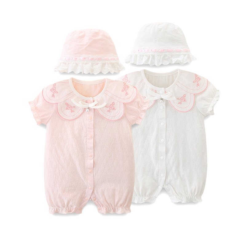 2024 Summer New Baby Clothing Embroidery Breathable Baby Girl Romper Pure Cotton Short-Sleeved Baby Romper