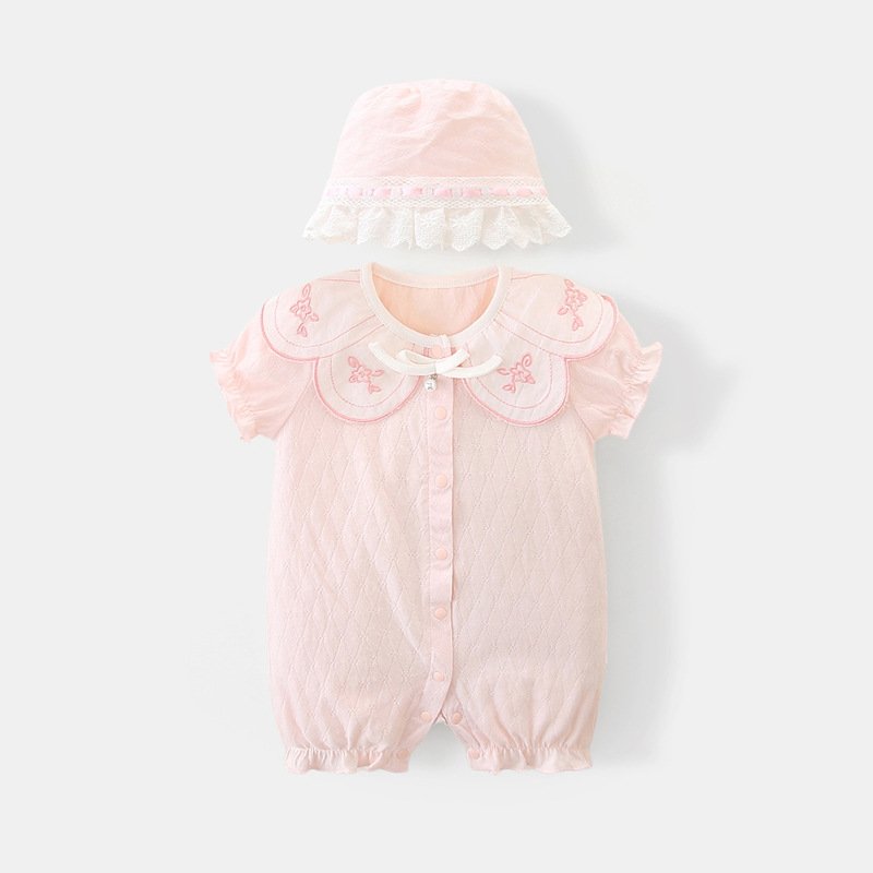 2024 Summer New Baby Clothing Embroidery Breathable Baby Girl Romper Pure Cotton Short-Sleeved Baby Romper