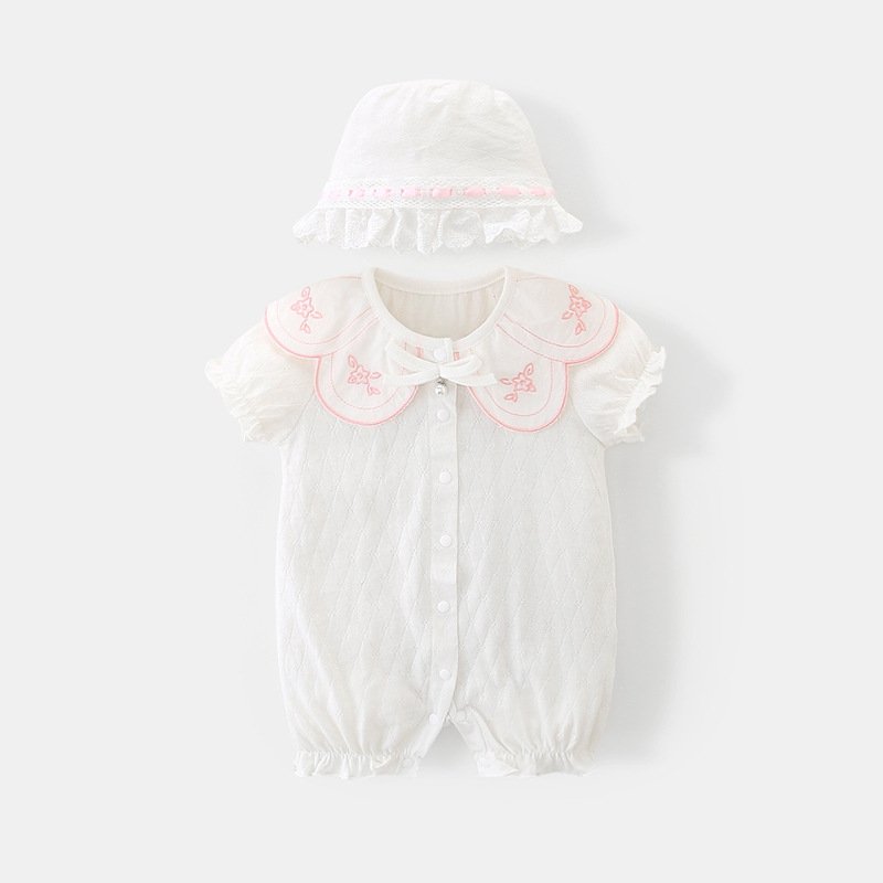 2024 Summer New Baby Clothing Embroidery Breathable Baby Girl Romper Pure Cotton Short-Sleeved Baby Romper