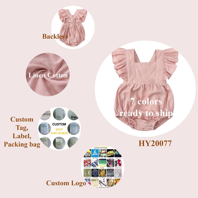 cute infant baby clothing girl romper linen cotton ruffle sleeve summer new born baby bubble toddler girls clothes rompers