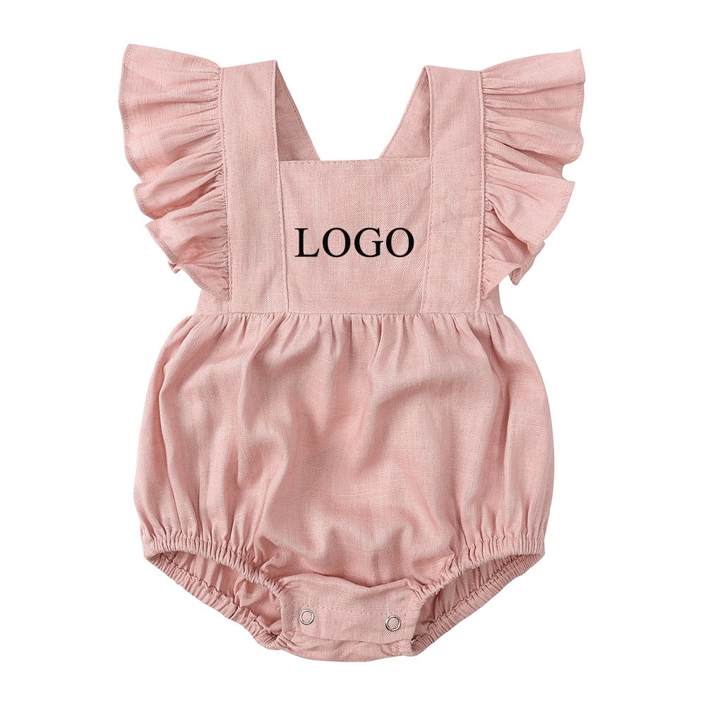 cute infant baby clothing girl romper linen cotton ruffle sleeve summer new born baby bubble toddler girls clothes rompers