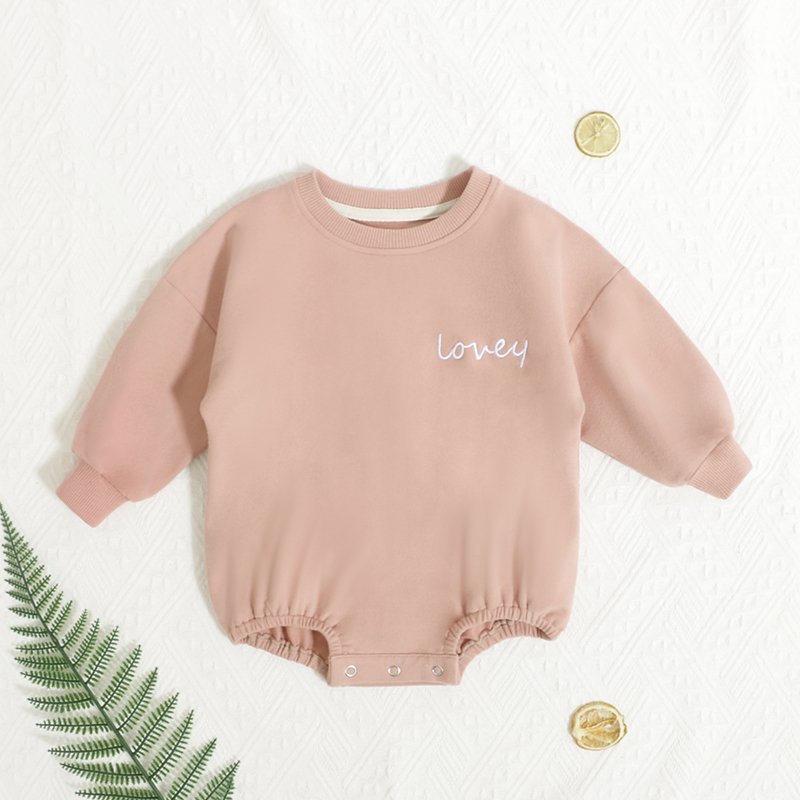 Wholesale Spring Autumn Solid Color Organic Cotton Baby Romper With Embroidery Snap Button Baby Clothing Toddler Clothes