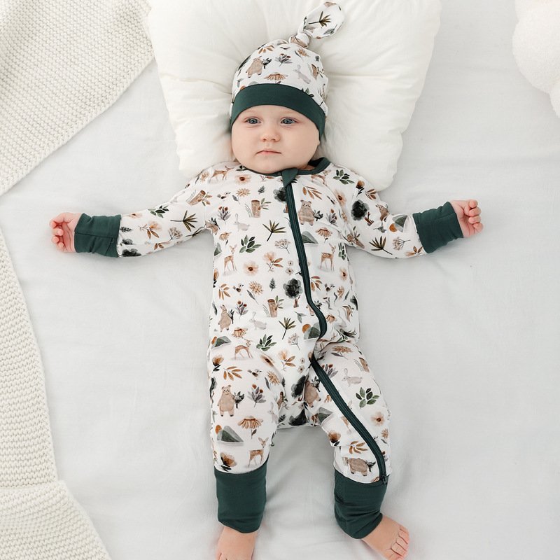 95% Bamboo Vicose Baby Clothes Long Sleeve Baby pajamas infant sleepers Wholesale Custom Zipper Newborn Footed baby Rompers(old)
