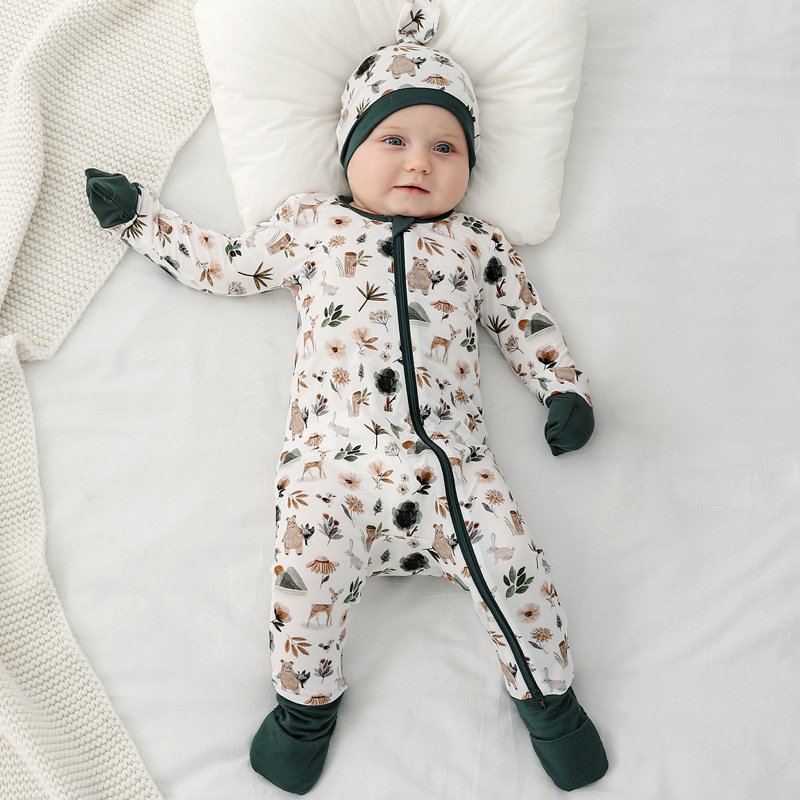 95% Bamboo Vicose Baby Clothes Long Sleeve Baby pajamas infant sleepers Wholesale Custom Zipper Newborn Footed baby Rompers(old)