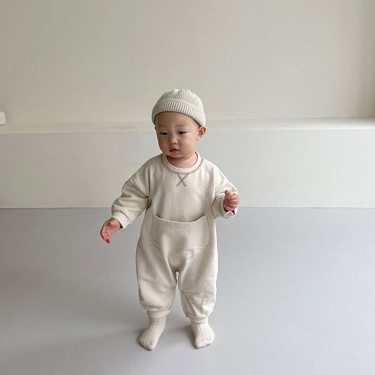 Autumn and winter infant clothes Long sleeve baby heavy pocket romper cotton baby jumpsuit