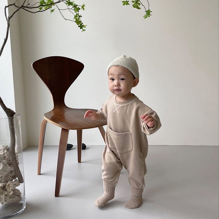 Autumn and winter infant clothes Long sleeve baby heavy pocket romper cotton baby jumpsuit