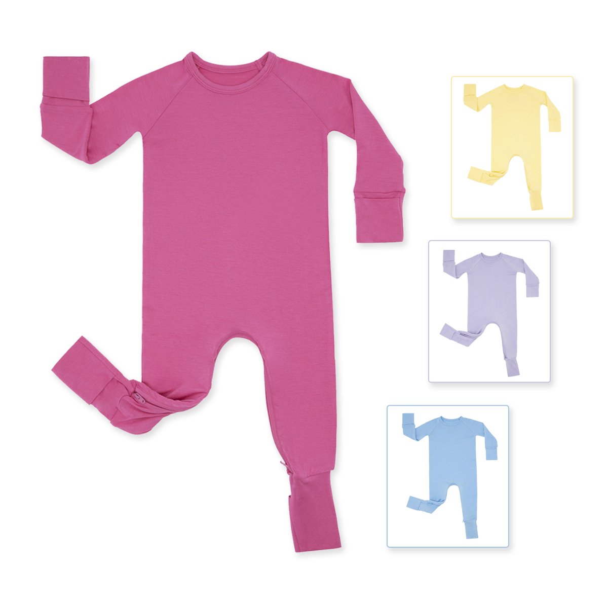 New Design Long Sleeve Wholesale Comfortable Bamboo Baby Pajamas Crescent Zipper Custom Solid Color Baby Rompers Bodysuit