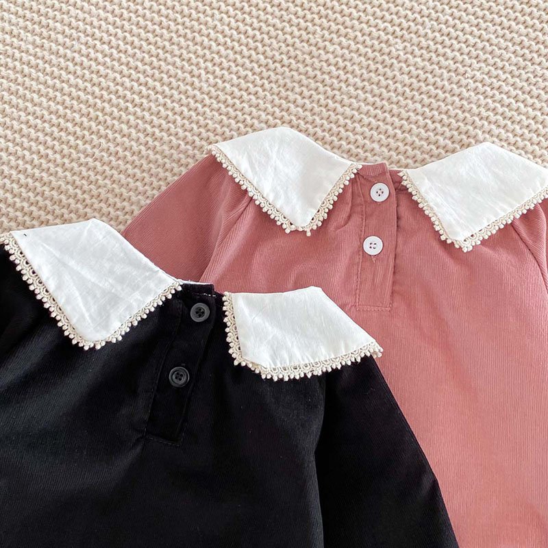 Wholesale Infant Toddler Clothing Girls Romper Long Sleeves Soft Cotton Embroidered Floral Turndown Collar Autumn ODM