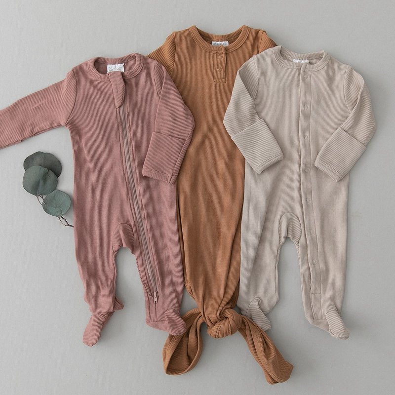 cheap wholesale Rib Knitted cotton infant bodysuit zip front baby onesie