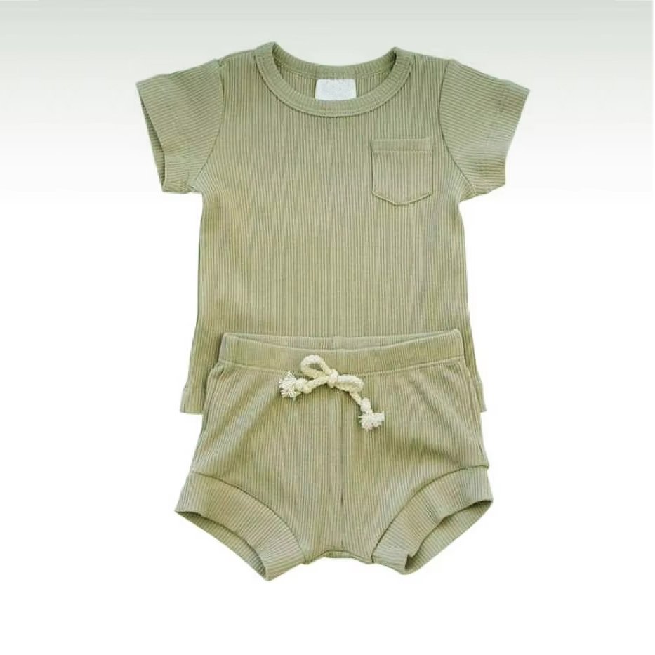 Baby clothing Pajamas Cotton Custom Two Piece Lounge Set Baby Organic Bamboo Ribbed Toddler Girl Short Sets