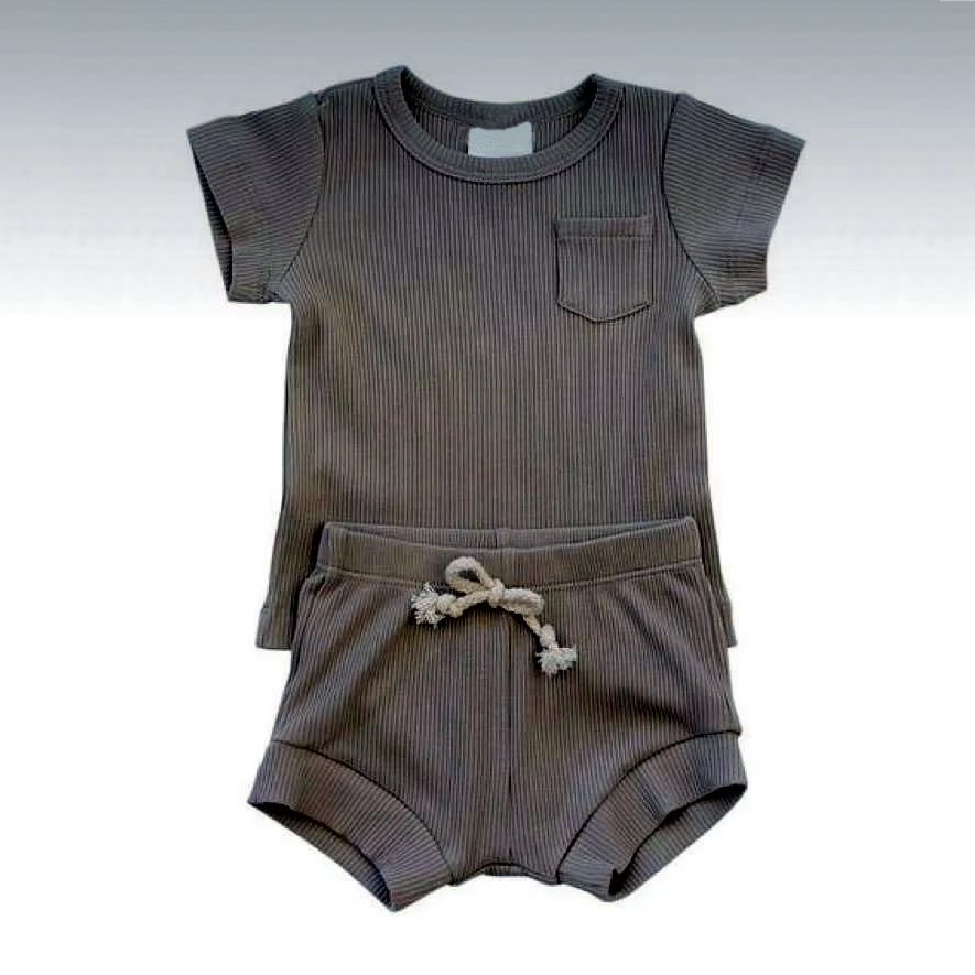Baby clothing Pajamas Cotton Custom Two Piece Lounge Set Baby Organic Bamboo Ribbed Toddler Girl Short Sets